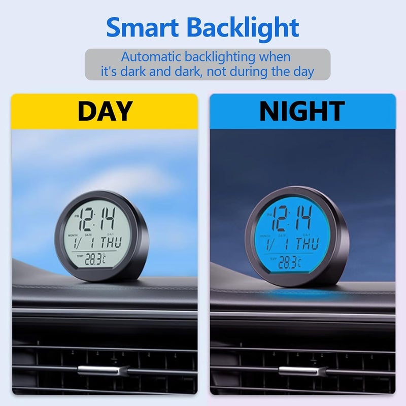 Timloon Car Dashboard Clock with Automatic Backlight at Night, Solar-Powered, Fahrenheit Temperature, 12/24 Hour Format Time, Calendar for Car Truck Office Home and Outdoor Camping (Includes Battery) - Image 3